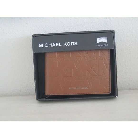 Michael Kors Andy Slim Billfold Bi Fold Luggage Embossed Leather Men Card Wallet - Picture 4 of 8